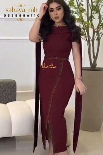 فستان سهره اكمام شال كريستال بدون حزام