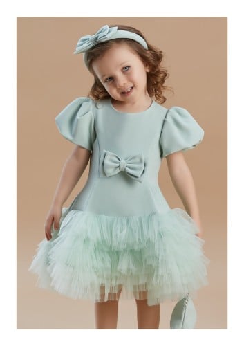 فستان  بطرف تل + طوق + شنطة