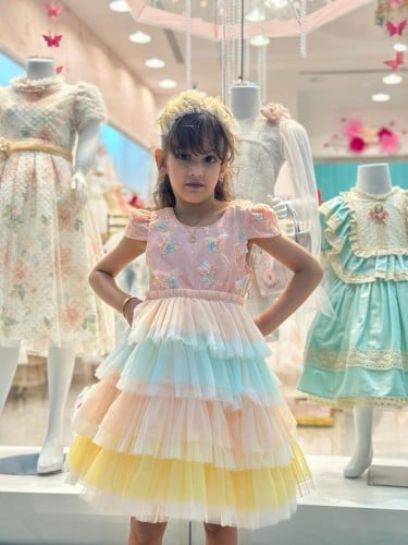 فستان تل ملون   + طوق