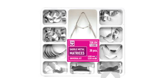 Saddle Contoured Metal Matrices. Universal Kit for Premolars