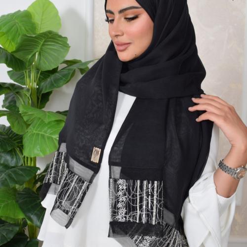 طرحة بوال سهرة مطرزة أسود