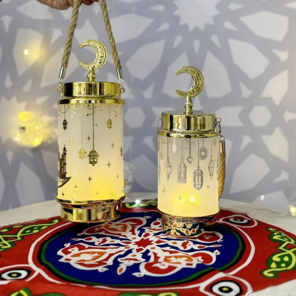 طقم 2 فوانيس رمضان ذهبي على بطاريات