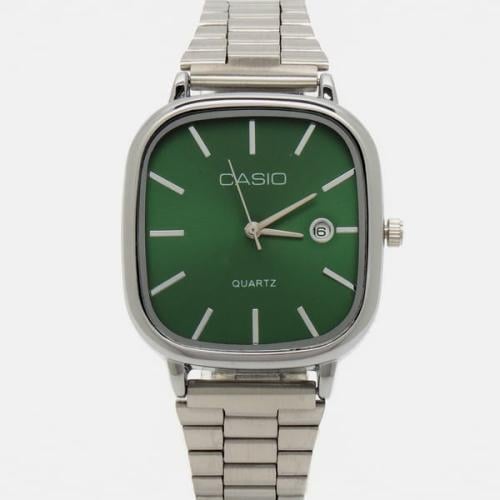 ساعة كاسيو الرجالية سير فضي ومينا أخضر CASIO 103