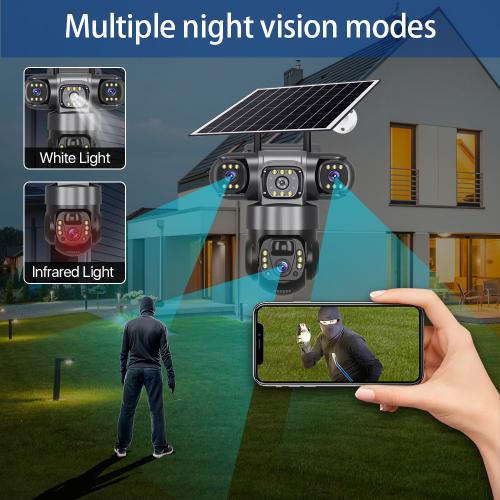 كاميرا مراقبة بالطاقة الشمسية V380 Pro ثلاثية العدسات بدقة 15 ميجابكسل