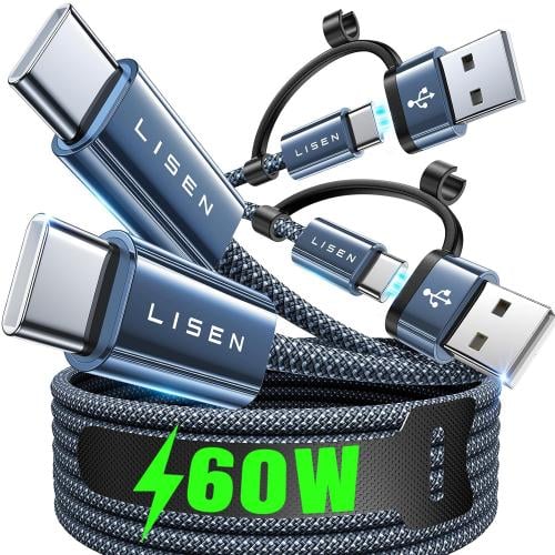 LISEN 240 واط USB C إلى USB C كابل 3.3FT 2 حزمة لش...