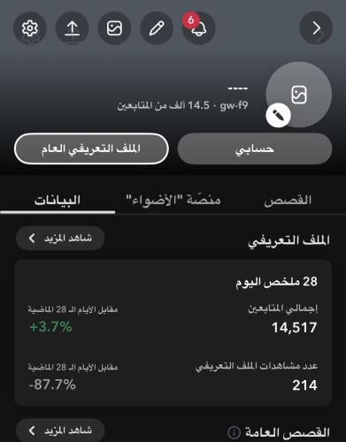 حساب 14.5kمشترك صانع محتوى مشاهداته 7k بيوزر شبه ر...
