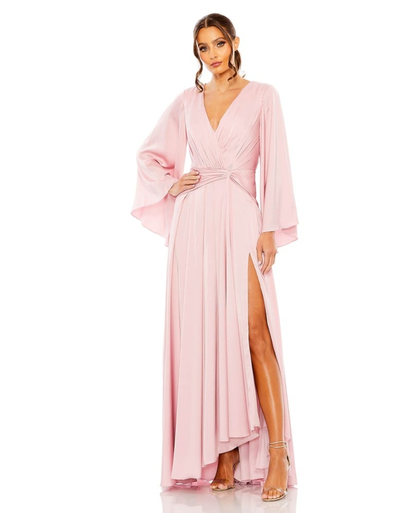Silk dress with long wide sleeves