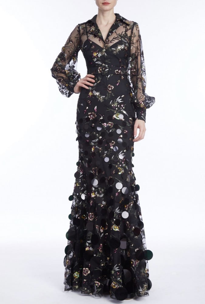 Badgley Mischka floral embroidered tulle dress