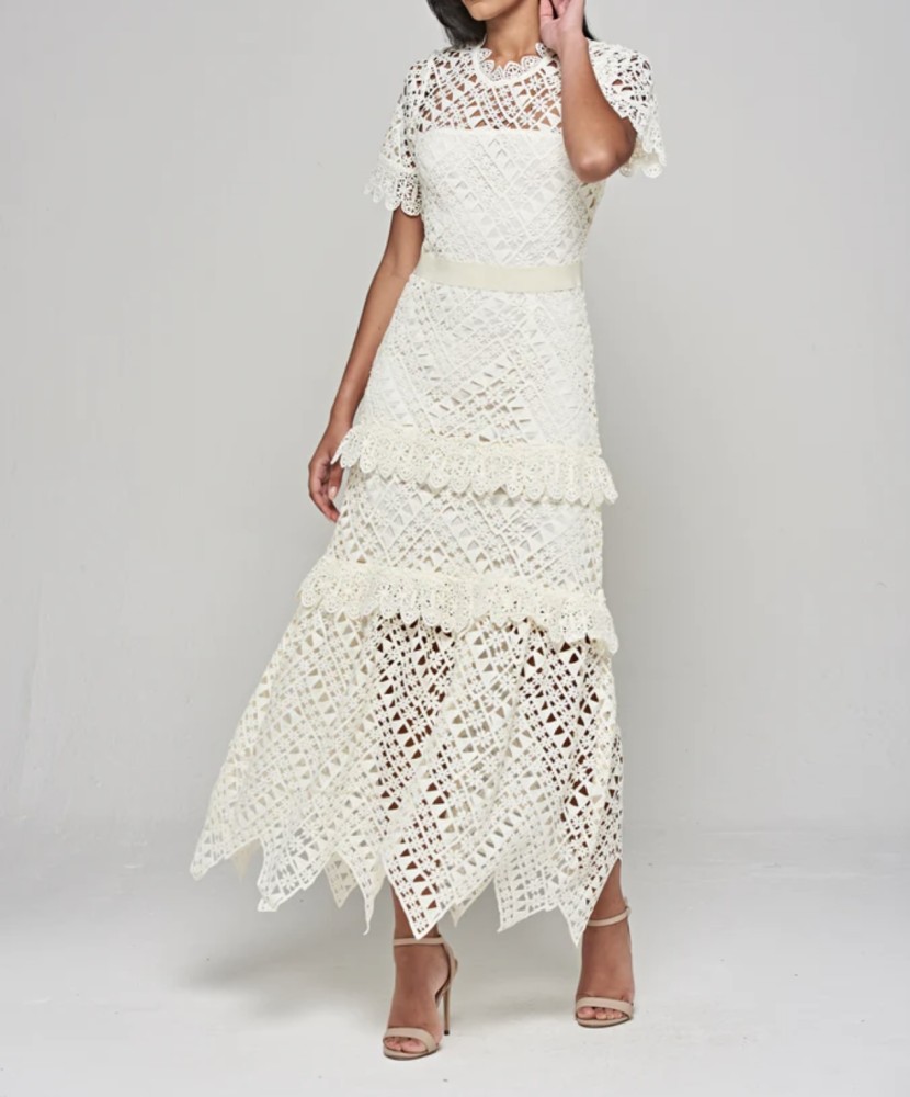Crochet lace midi dress deals