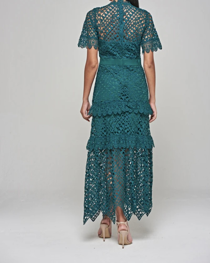 white christmas dresses Sage Lace Maxi Dress With Crochet Top main image 1