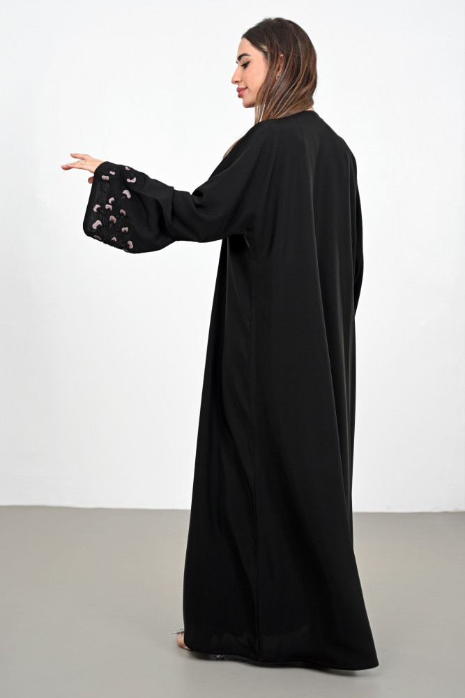 Abaya with a veil of roses, Japanese embroidered - Nawaem Abaya