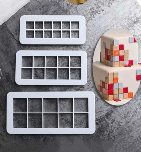 قطاعة عجين السكر مربع / قطاعات تزيين / قطاعه اشكال ( 3 قطع احجام مختلفه )