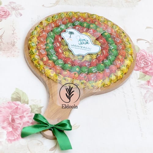 قاعده خشبيه على شكل دائريه مع تعبيه حلاو فواكه (  قطعه واحده )