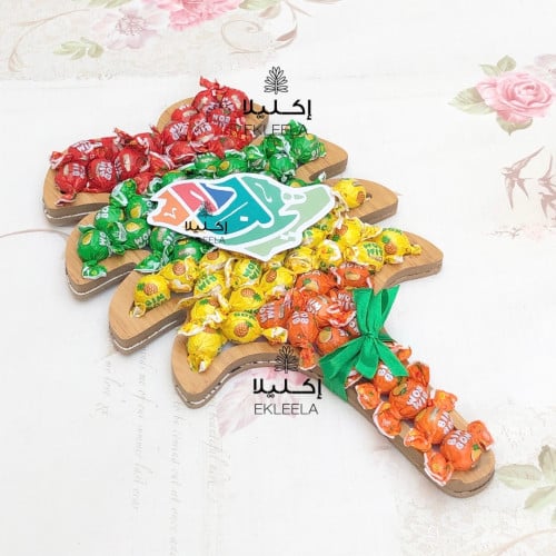 قاعده خشبيه على شكل نخله مع تعبيه حلاو فواكه (  قطعه واحده )