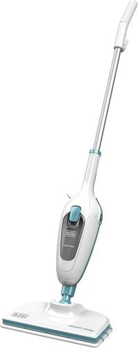 Black & Decker 1300W Steam Mop with Hot Steam, Rotating Head and Microfiber Pad for Home and Office, White/Blue - FSM13E1-B5, 2-Year Warranty