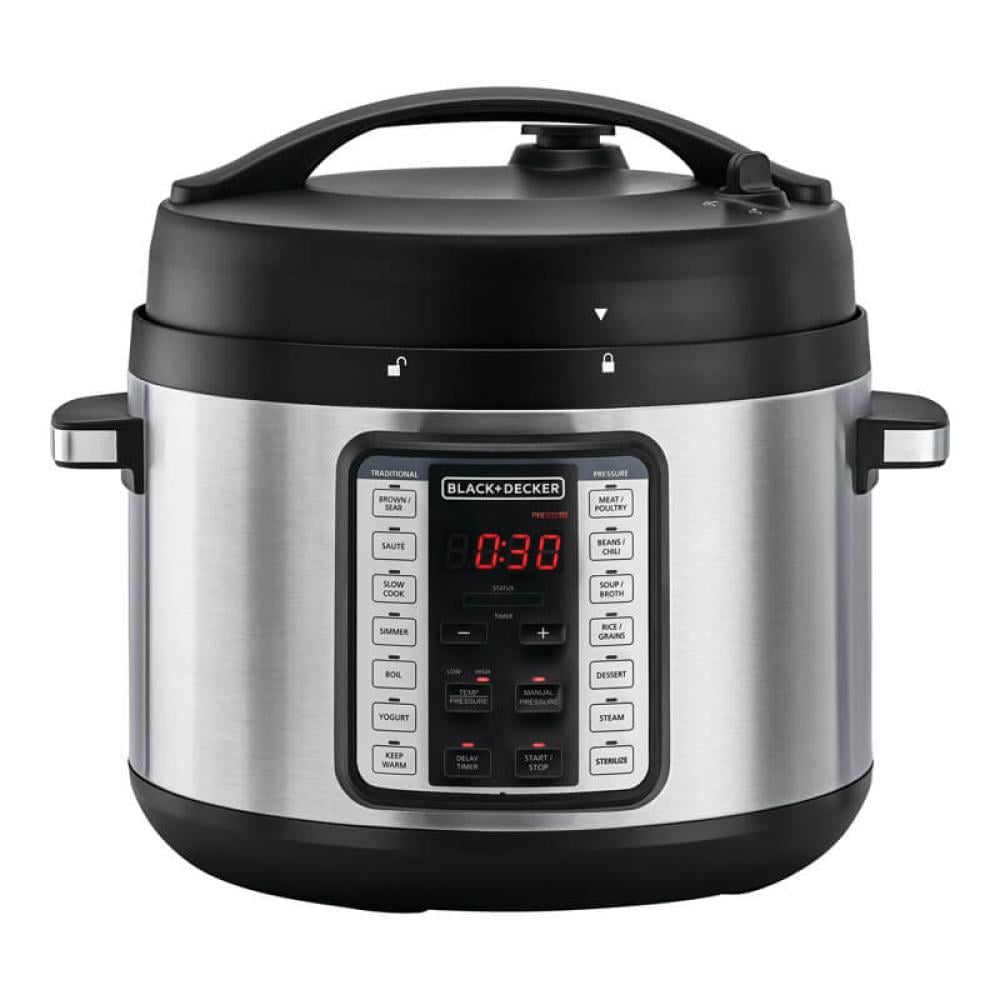 قدر ضغط بلاك اند ديكر 10L PRESSURE COOKER 10 لتر كهربائي حجم عائلي 1350 واط  سعة  9 في 1  يستبدل 9 من أدوات الضغط مثل طباخ الارز  يطبخ عدة وجبات في كل طبق و يكفي 12 شخص  ألومنيوم  فضي  0 صنع في الصين PCP1010-B5