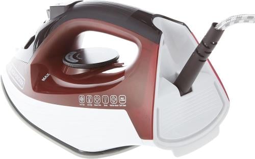 Black & Decker Steam Iron 1600W 0 | Manual & 300ml Capacity | 50-60Hz | Self-Cleaning Ceramic Soleplate | Red | 0 Made in China X1550-B5