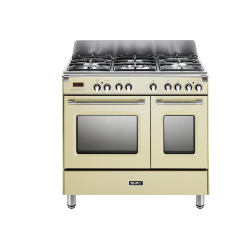 طباخ قائم البا  90 سم  فرن البا 90 سم 5 عيون غاز لون بيج سطح ستيل مع فرنين كهربا غاز صنع في ايطاليا CEM 965 BX