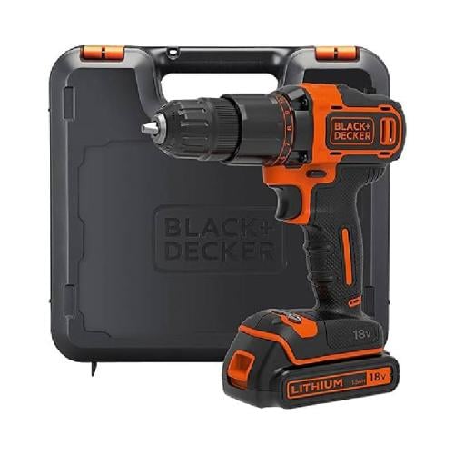 بلاك اند ديكر عدة مثقاب بمطرقة 18 فولت  1.5 أمبير  مع بطارية وشاحن في صندوق أدوات  موديل BMT108    18V HD 1.5AH BAT CHAR KITBOX BMT108  صنع في الصين BCD7108-B5