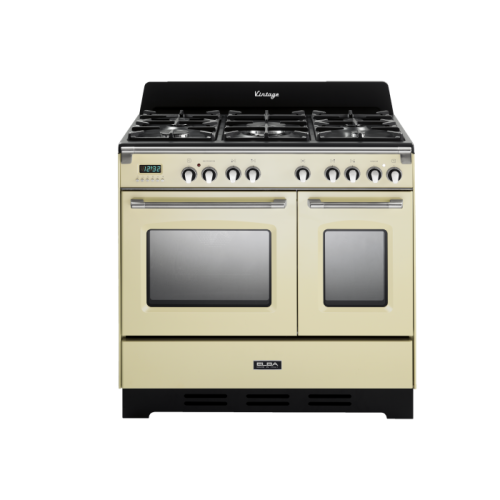 طباخ قائم البا  90 سم  فرن البا 90 سم 5 عيون غاز لون بيج سطح اسود مع فرنين كهربا غاز صنع في ايطاليا 9T VBC 634