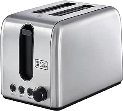 Black & Decker 2 SLICE STAINLESS STEEL TOASTER 1050W 2 Slices Dual Heating 6 Browning Settings Defrost Reheat & Cancel Function Wide Slots Independent Dual Toast & Removable Crumb Trays Made in China ET244-B5