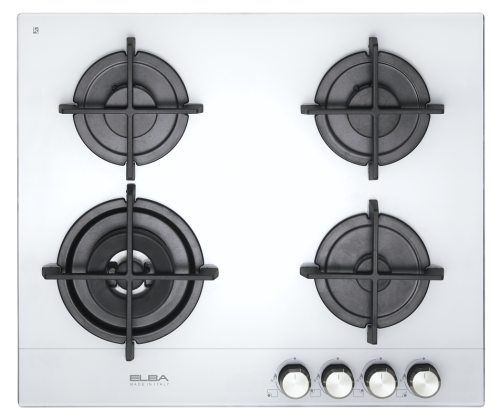 Elba Built-in Gas Hob 60cm Ceramic Surface 4 Burners Royal Gas (Front) White - New Made in Italy ASELIOEN65-445CGWW