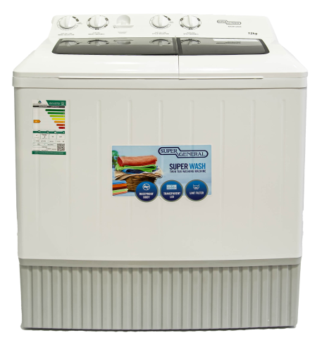 غسالة ملابس سوبر جينرال ابيض 12 كيلو حوضين   صنع في الصين KSGW1286N
