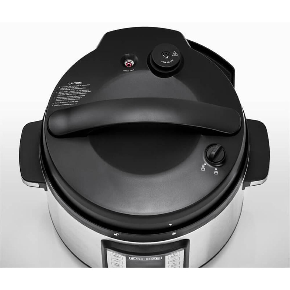 قدر ضغط بلاك اند ديكر 10L PRESSURE COOKER 10 لتر كهربائي حجم عائلي 1350 واط  سعة  9 في 1  يستبدل 9 من أدوات الضغط مثل طباخ الارز  يطبخ عدة وجبات في كل طبق و يكفي 12 شخص  ألومنيوم  فضي  0 صنع في الصين PCP1010-B5