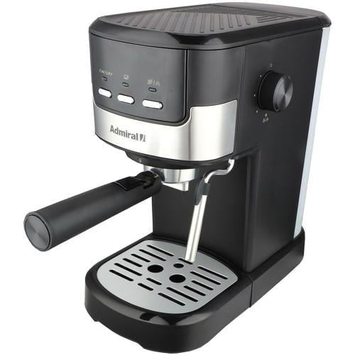 Admiral 1.25L Coffee Maker Espresso, Cappuccino and Latte Maker 1.25L Tank Ergonomic Button for Milk Frothing Control 2 Cup Filler Handle Black Made in China ADCM8502