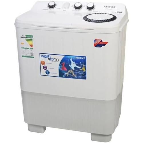 غسالة ملابس ادميرال  9 كيلو حوضين بخزانة مقاومة للصدأ ولون أبيض.  صنع في الصين ADTT9KUWCQ