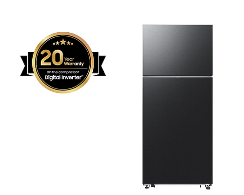 ثلاجة مع فريزر علوي سامسونج 0 528 لتر اسود ماكينة صنع الثلج Twin Cooling Plus Twist سعة 18.6 قدم مكعب مع ضاغط DIT مدمج وواي فاي 50/60 هرتز  أسود انفرتير صنع في تايلند RT53DG7A60B1ZA