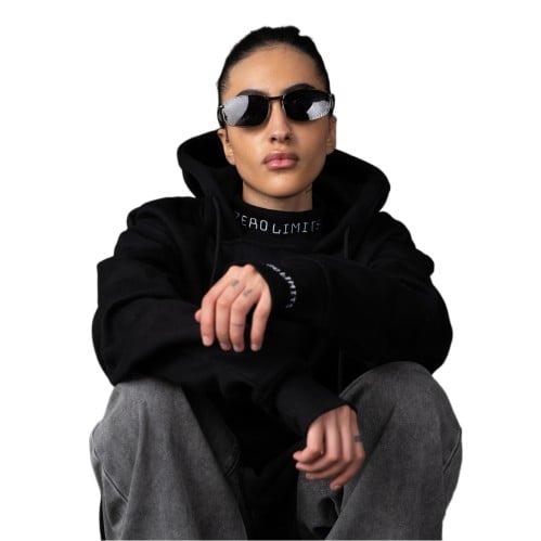 BLACK HOODIE HIGH NECK - هودي اسود مع رقبة عالية