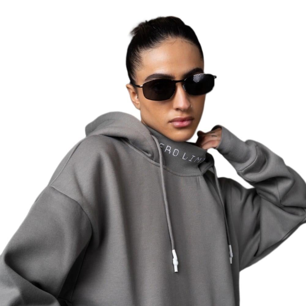 GREY HOODIE HIGH NECK - هودي رمادي مع رقبة عالية