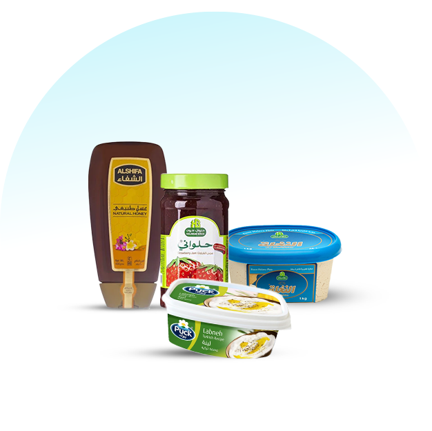 لبنه عسل وطحينه ومربى