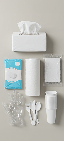 مناديل وأكواب وأدوات مائدة