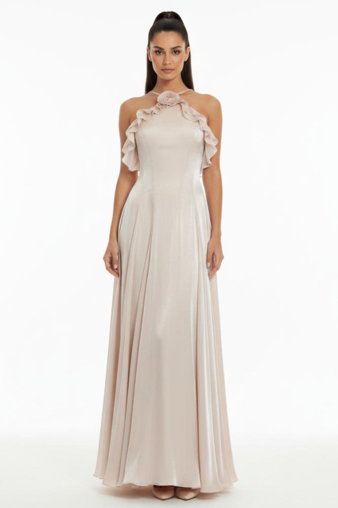 long beige chiffon dress Beige Lace Dress XS