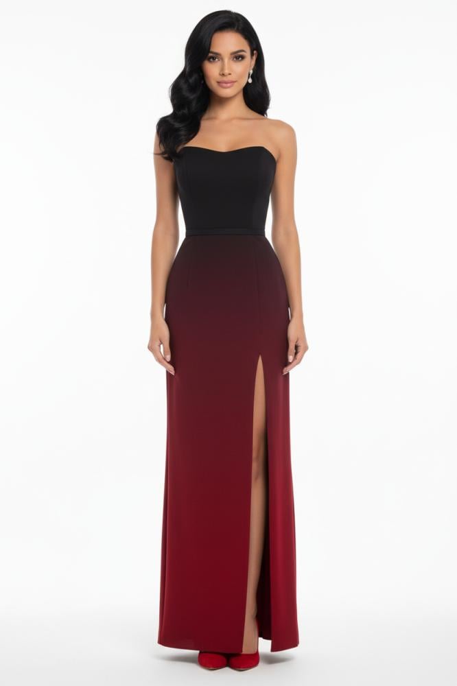 bue and black dress Sl Fashions Ombre Satin Bow Sash Gown - Black Silver
