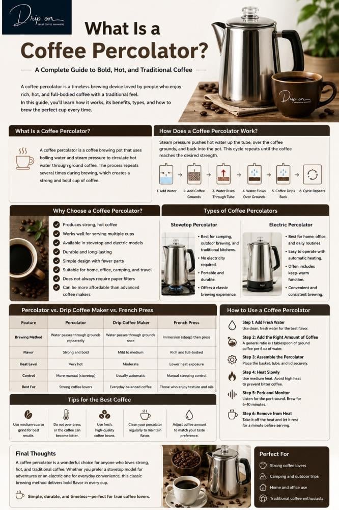 A comprehensive guide to the Coffee Percolator for preparing strong, classic coffee.