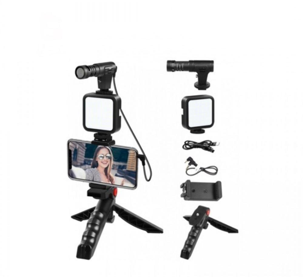 ميكروفون الفيديو للهواتف الذكية مع مصباح LED ثلاثي 3.5 مم جاك ميكروفون خارجي لمقابلة أندرويد سامسونج Vloging YouTube Asmr