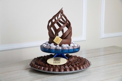 صحن شوكولاتة مكشوفة دورين أزرق وكريستال