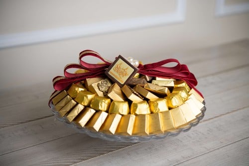 صحن دائري كريستال شوكولاتة مغلفة ذهبي صغير