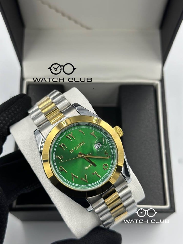 ساعة دي كابري ارقام عربية مكس مينا اخضر