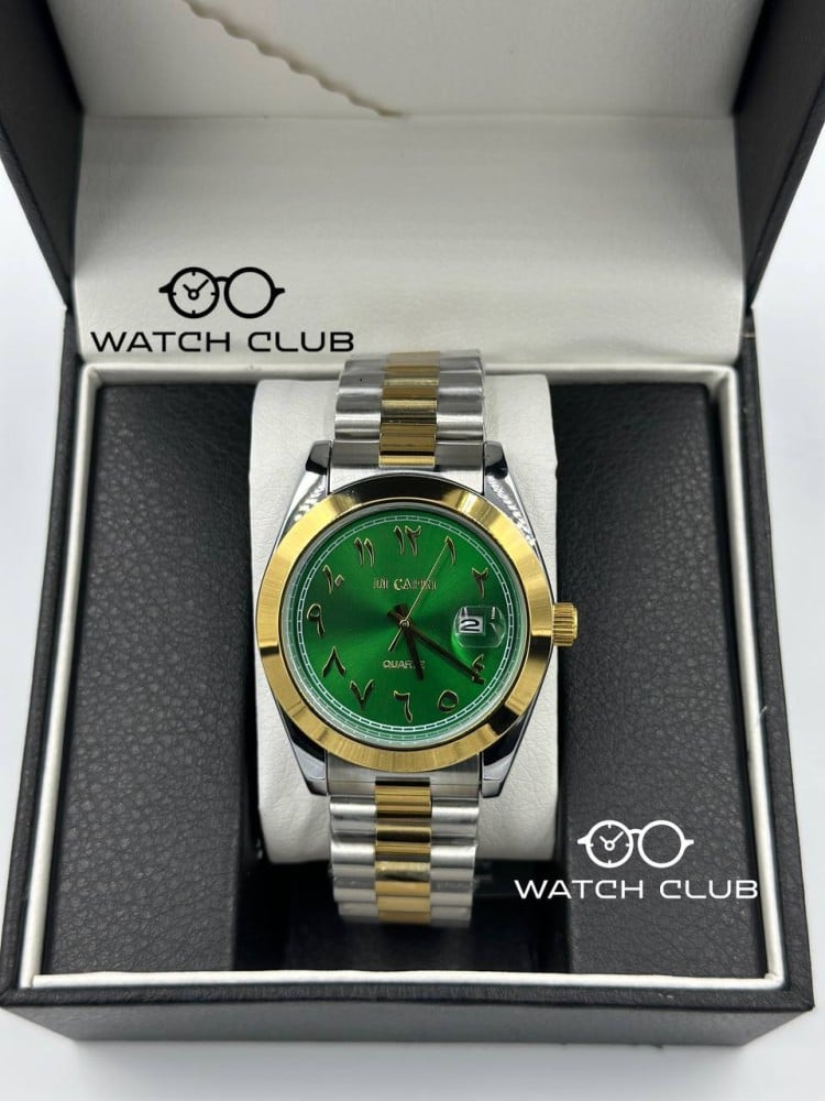 ساعة دي كابري ارقام عربية مكس مينا اخضر