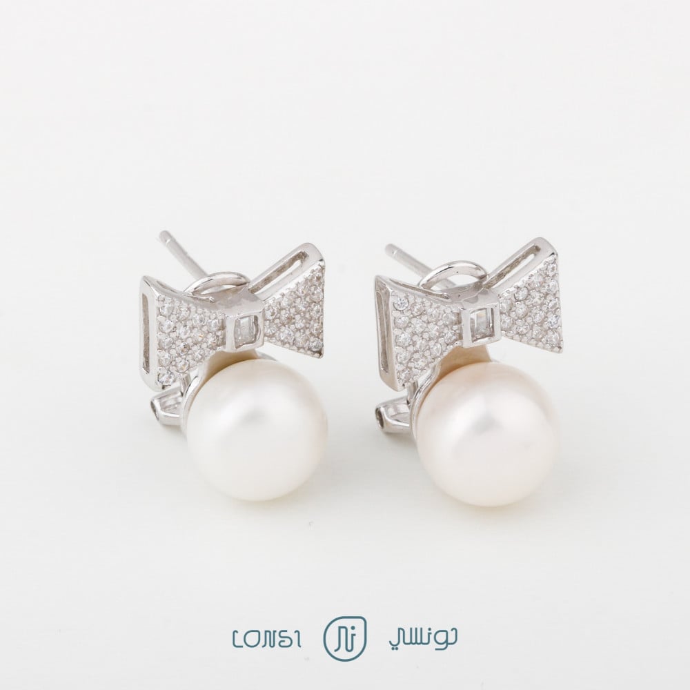حلق لؤلؤ فضة عيار 925  - 19