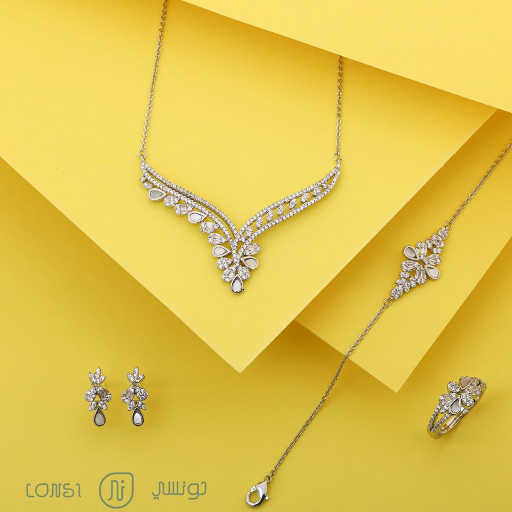 طقم زركون فضي