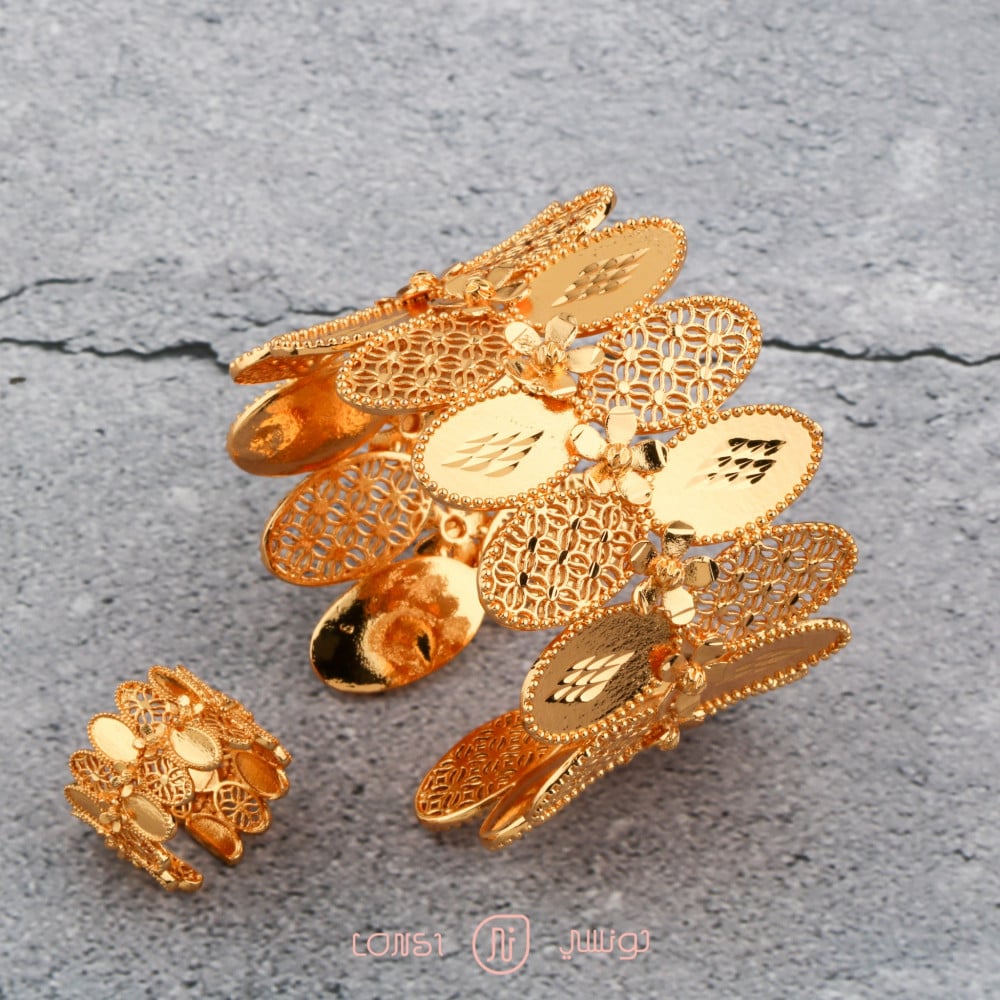 اسوارة وخاتم عريضة تصميم ذهب 4