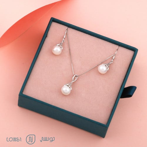 طقم لؤلؤ فضة عيار 925