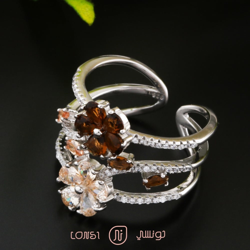 خاتم بني فضة عيار 925
