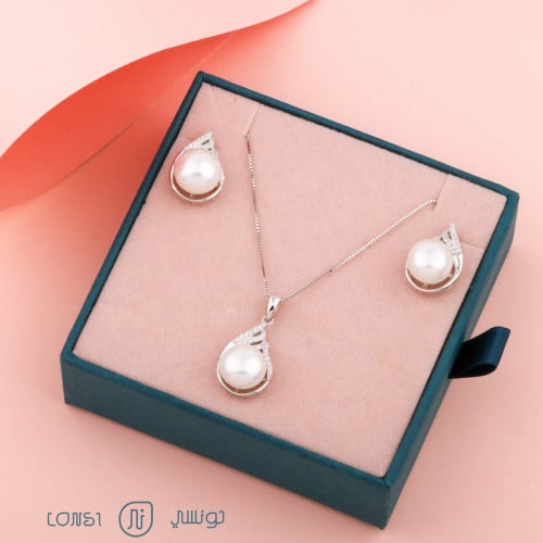 طقم لؤلؤ فضة عيار 925