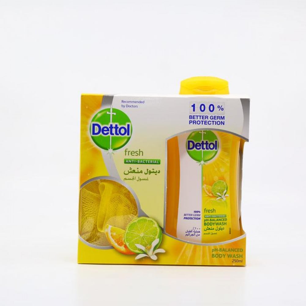 ديتول غسول الجسم منعش المضاد للبكتيريا + ليفة إستحمام (250 مل)